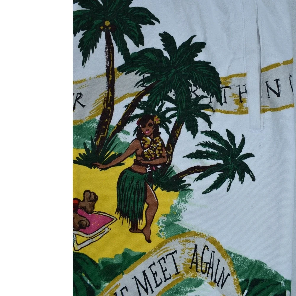 Hustle Gang Mens 2X White Tropical Aloha Graphic Sweat Shorts Drawstring Pocket